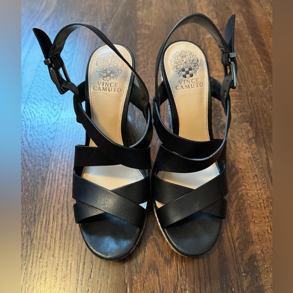 Vince Camuto Black Wedge Heels Size 7 - Picture 1 of 3